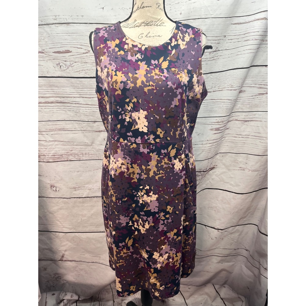 Lands End Womens Size 14 Purple Floral Sleeveless Sheath Dress Career Workwear